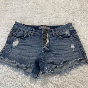 Just USA Distressed Blue Jean Shorts WOMENS SIZE M BUTTON FLY